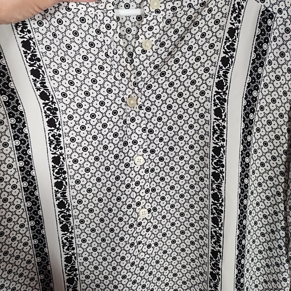 LOFT Black White Half Button Down Blouse Women's Small Boho Tunic Top - Picture 3 of 11